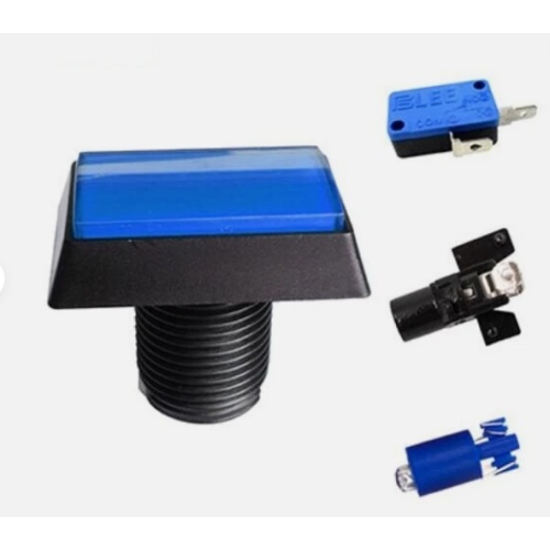 Rectangle LED - ILLUMINATED Buttons, Lock nut & Micro Switch - Arcade / Mame - BLUE