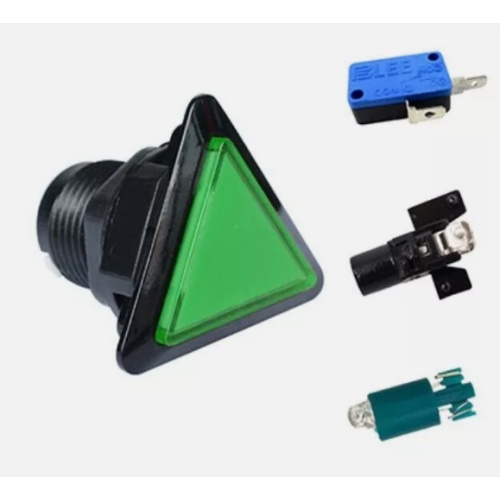 Triangle LED - ILLUMINATED Buttons, Lock nut & Micro Switch - Arcade / Mame - GREEN