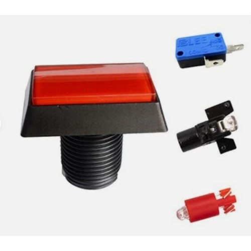 Rectangle LED - ILLUMINATED Buttons, Lock nut & Micro Switch - Arcade / Mame - RED