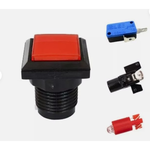 Square LED - ILLUMINATED Buttons, Lock nut & Micro Switch - Arcade / Mame - RED