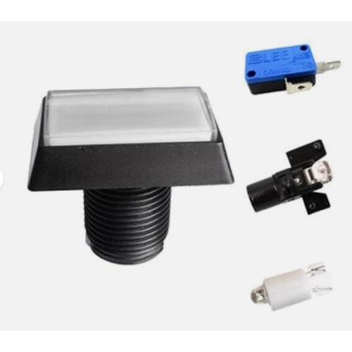 Rectangle LED - ILLUMINATED Buttons, Lock nut & Micro Switch - Arcade / Mame - WHITE