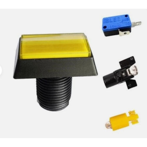 Rectangle LED - ILLUMINATED Buttons, Lock nut & Micro Switch - Arcade / Mame - YELLOW